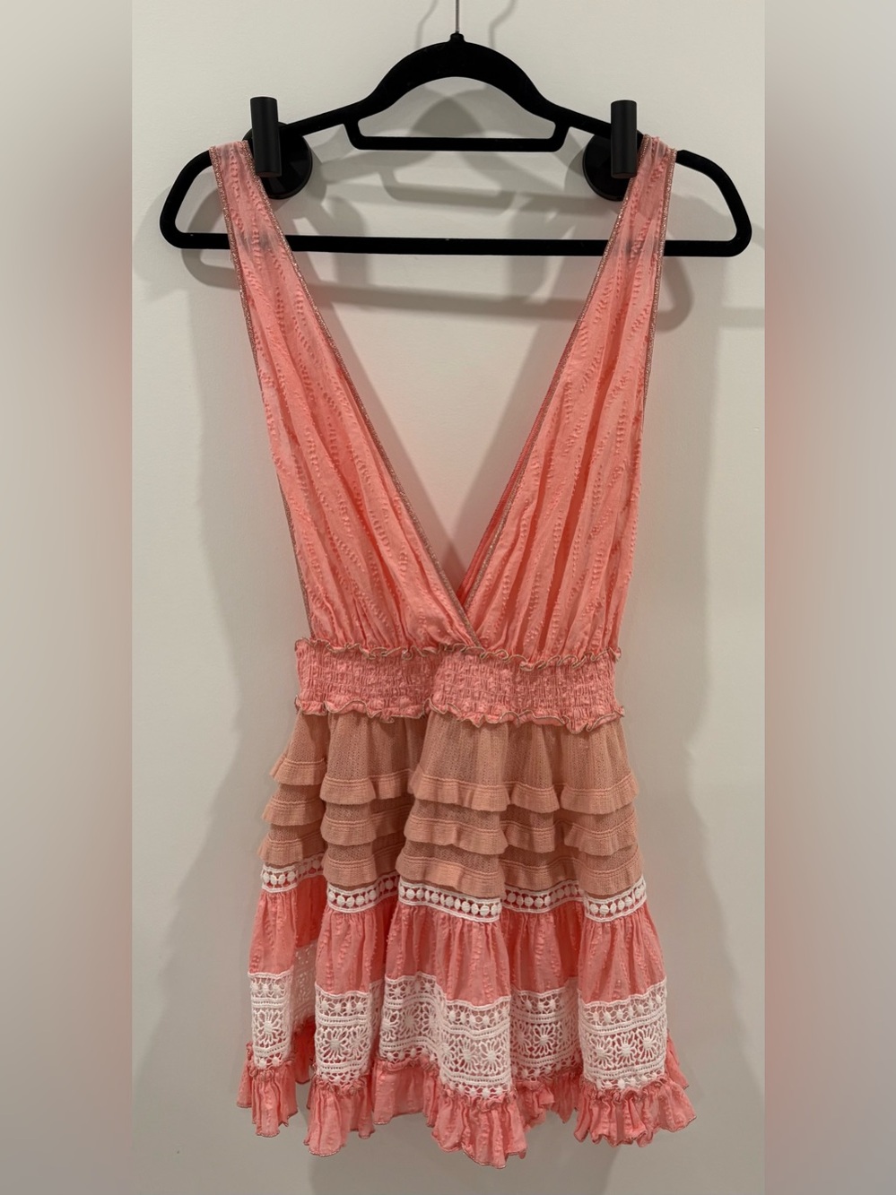 Women's Pink Tiered Ruffle Swim Coverup Dress